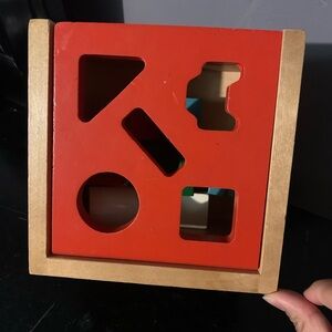 Vintage MCM Creative Playthings Finland Wooden Shape Sorter Toy Box Blocks Child